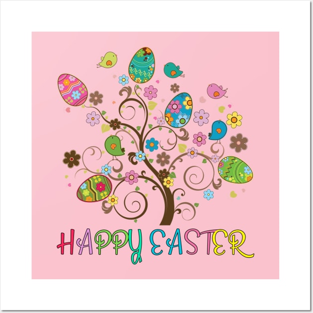 Happy Easter Tree Egg Spring Season Time Wall Art by Pharaoh Shop